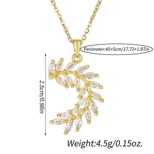 1pcsFashionable Sparkling Zircon Leaf Pendant Necklace, Imitation Diamond Wheat Ear Leaf Collarbone Chain, Suitable For Women's Daily Holiday Wear, Engagement Jewelry