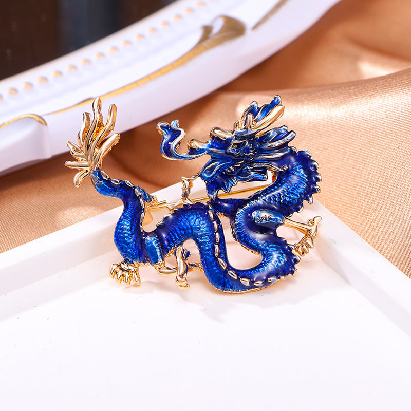 Chinese Ancient Style Zodiac Dragon Enamel Colored Dragon Brooch