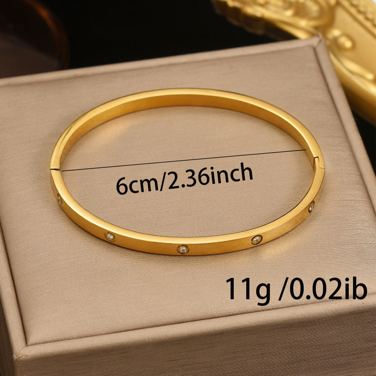 Lxalry 18K Gold Plated Stainless Steel Minimalist Bracelet Hypoallergenic Circle Rhinestone Jewelry Secure Inlay Tarnish Free Design Skin Safe Luxury Gift For Her Golden Hour Glow, Everyday Wear A