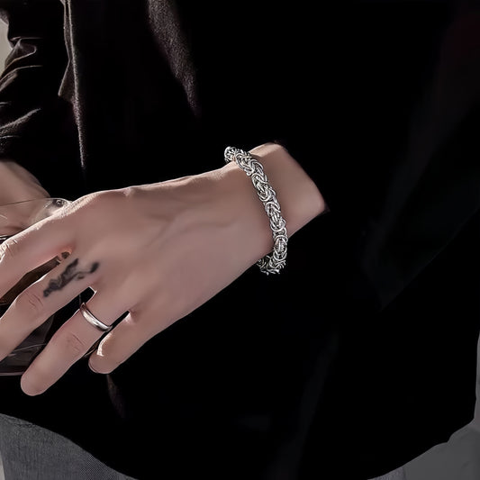 Vintage Braided Titanium Steel Bracelet For Men - Hip Hop Minimalist Chain Style, Durable Stainless Steel Handmade Link Brace