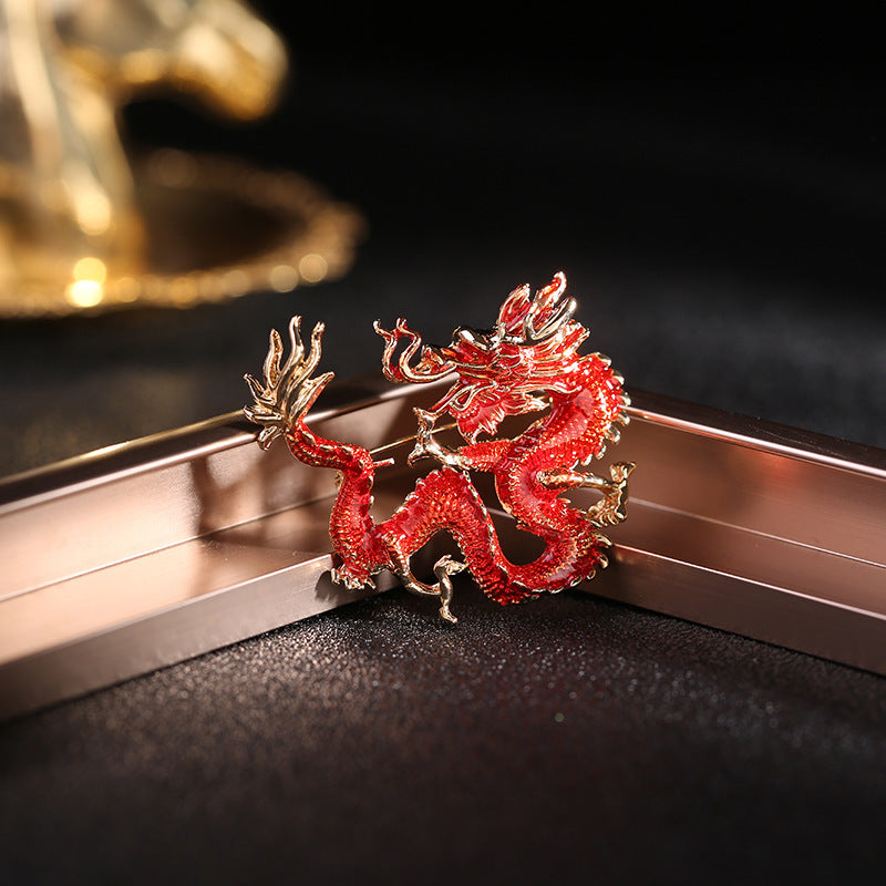 Chinese Ancient Style Zodiac Dragon Enamel Colored Dragon Brooch