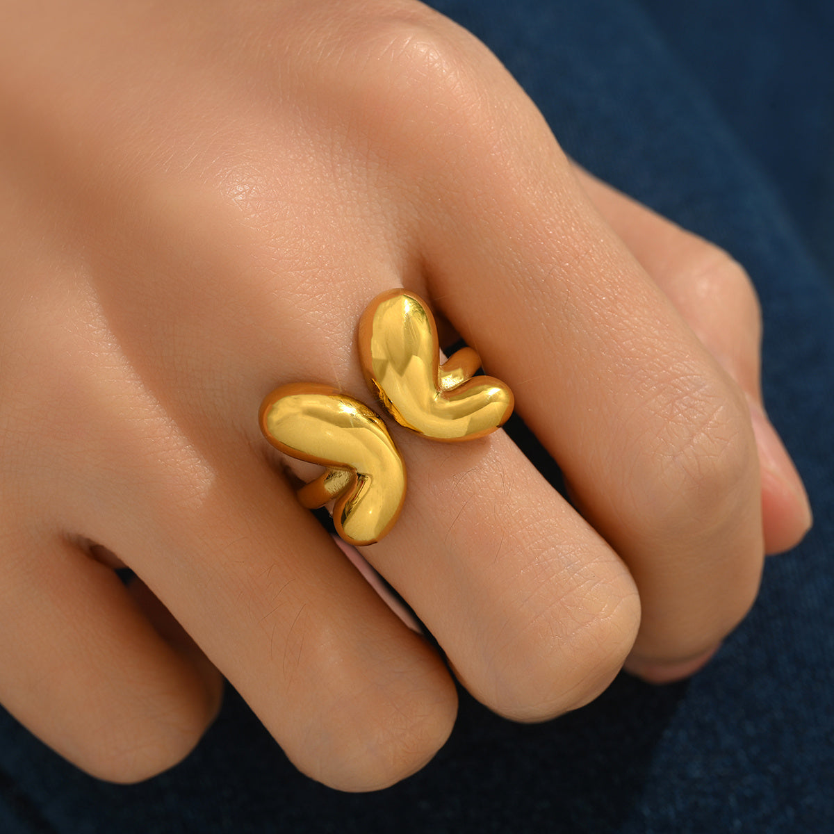 Lxalry Gold Butterfly Ring For Women - 18K Gold Plated Stainless Steel Non-Adjustable Statement Jewelry, Waterproof, Hypoallergenic, Tarnish-Free Fashion Gift, Trending TikTok Ring