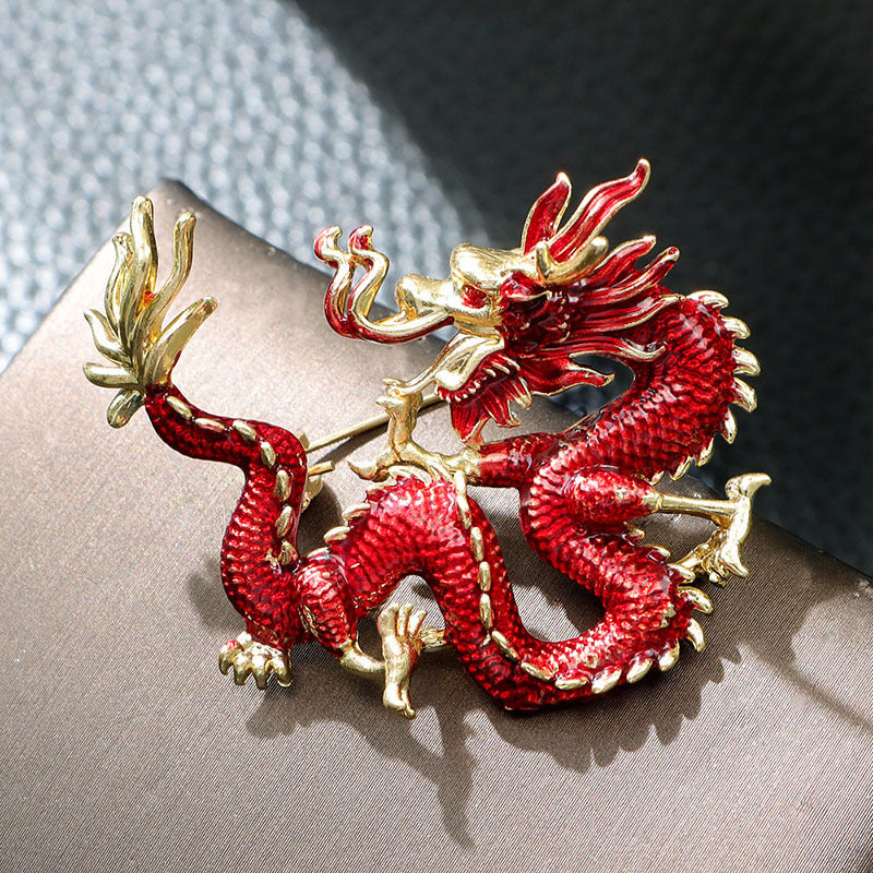 Chinese Ancient Style Zodiac Dragon Enamel Colored Dragon Brooch