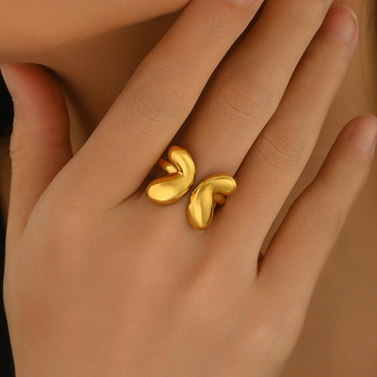 Lxalry Gold Butterfly Ring For Women - 18K Gold Plated Stainless Steel Non-Adjustable Statement Jewelry, Waterproof, Hypoallergenic, Tarnish-Free Fashion Gift, Trending TikTok Ring