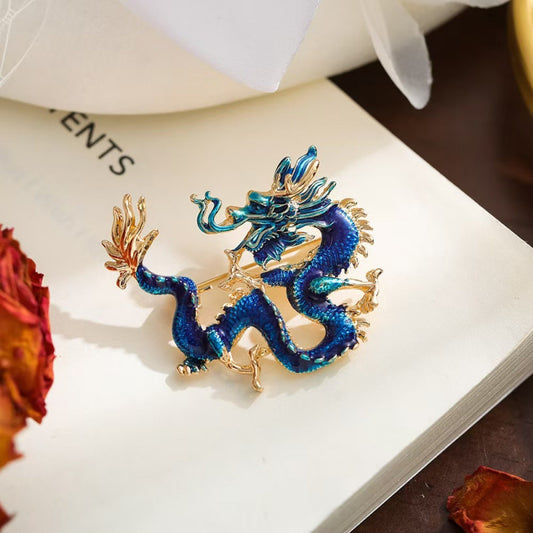 Chinese Ancient Style Zodiac Dragon Enamel Colored Dragon Brooch