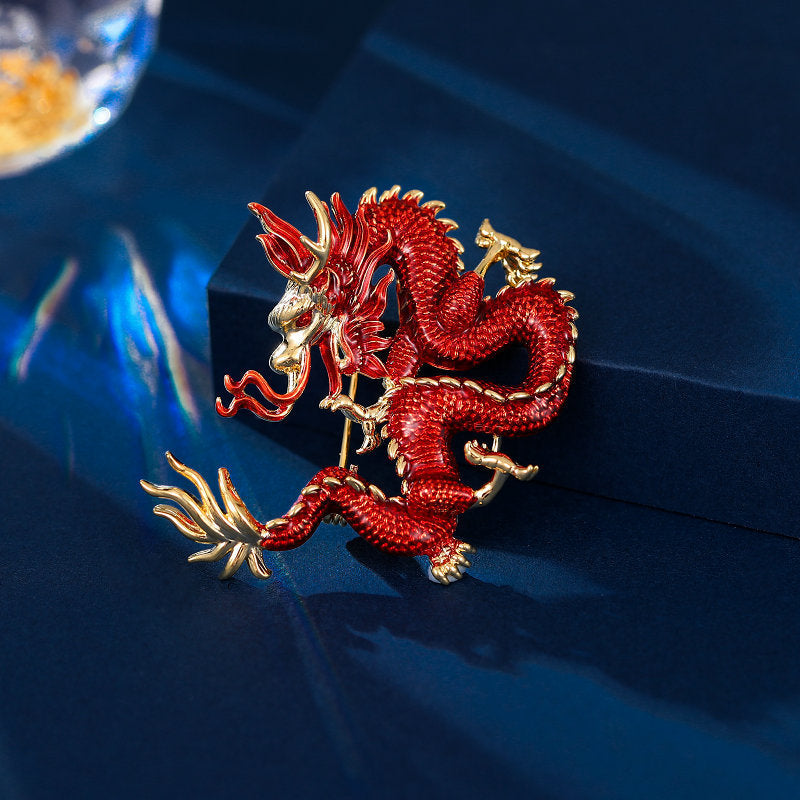 Chinese Ancient Style Zodiac Dragon Enamel Colored Dragon Brooch
