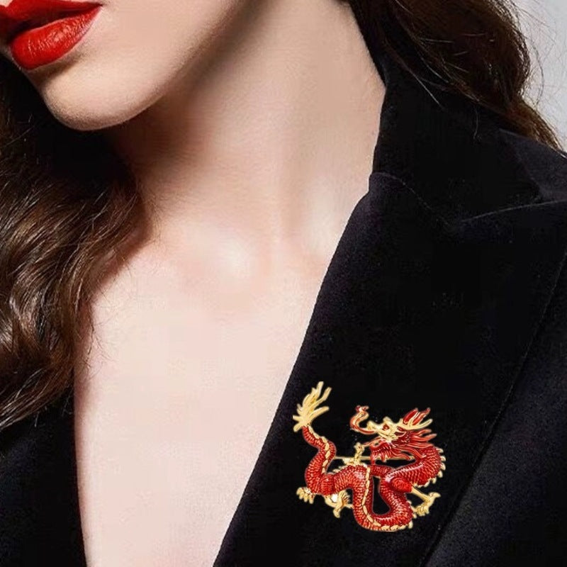 Chinese Ancient Style Zodiac Dragon Enamel Colored Dragon Brooch
