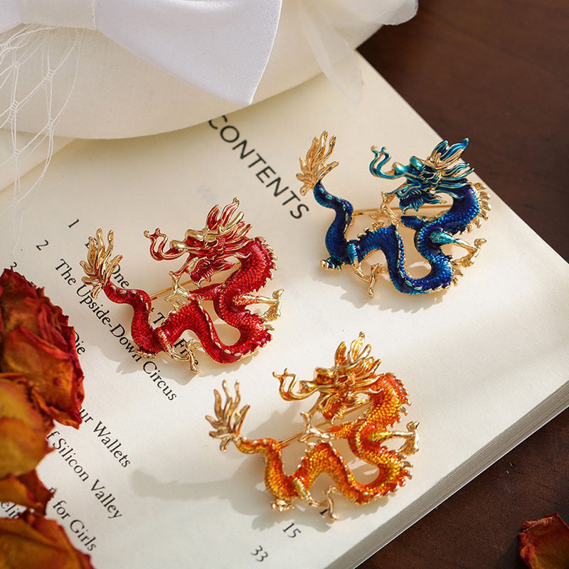 Chinese Ancient Style Zodiac Dragon Enamel Colored Dragon Brooch