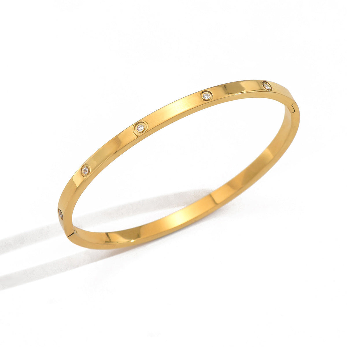 Lxalry 18K Gold Plated Stainless Steel Minimalist Bracelet Hypoallergenic Circle Rhinestone Jewelry Secure Inlay Tarnish Free Design Skin Safe Luxury Gift For Her Golden Hour Glow, Everyday Wear A