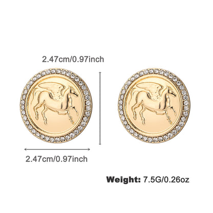 Ancient Coin Relief Pegasus Figure Carving Necklace And Earrings Suite