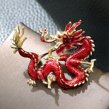 Chinese Ancient Style Zodiac Dragon Enamel Colored Dragon Brooch