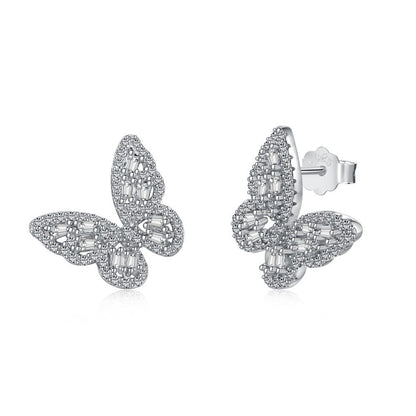 S925 Sterling Silver Stud Earrings Female Zircon Inlaid