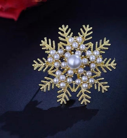2pc New Exquisite And Elegant Pearl Snowflake Brooch