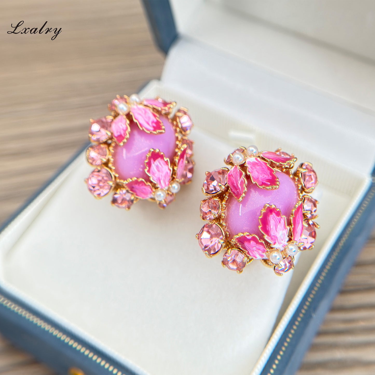 Lxalry 18K Gold Plated Pink Zircon & Enamel Floral Earrings - Vintage Statement Style For Weddings And Parties, Tarnish-Free, Hypoallergenic, Retro Earrings, Gift For Her