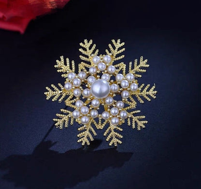 2pc New Exquisite And Elegant Pearl Snowflake Brooch